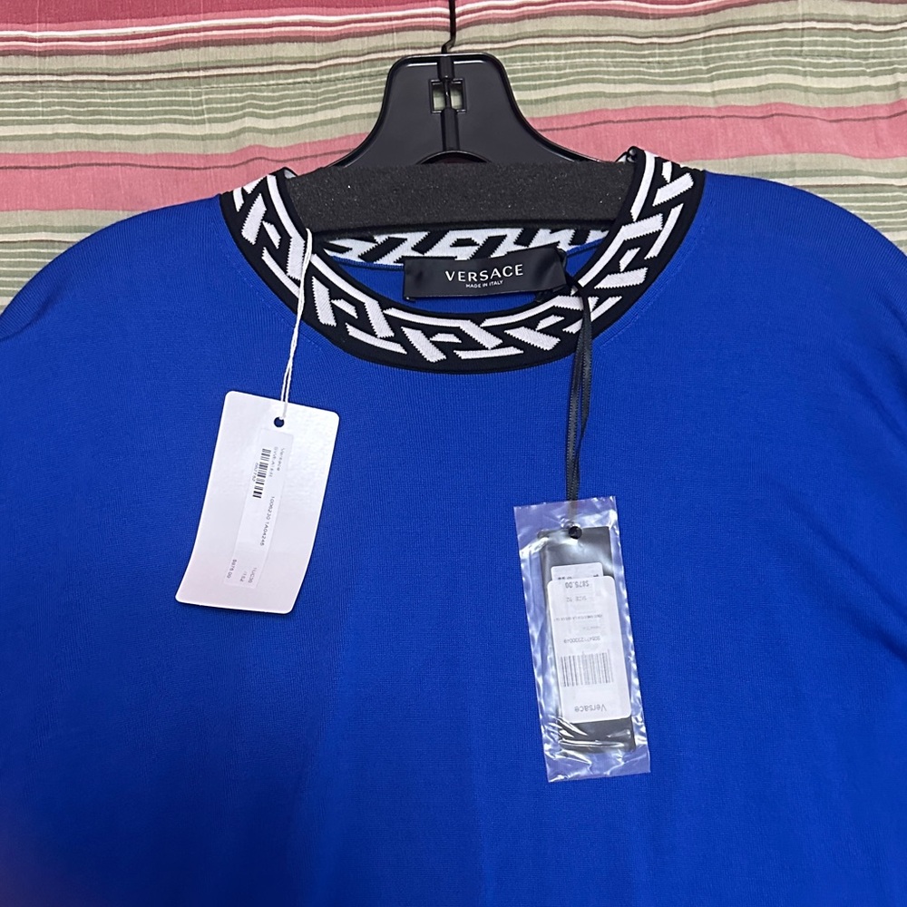 Versace Royal Blue Top with Geometric Collar